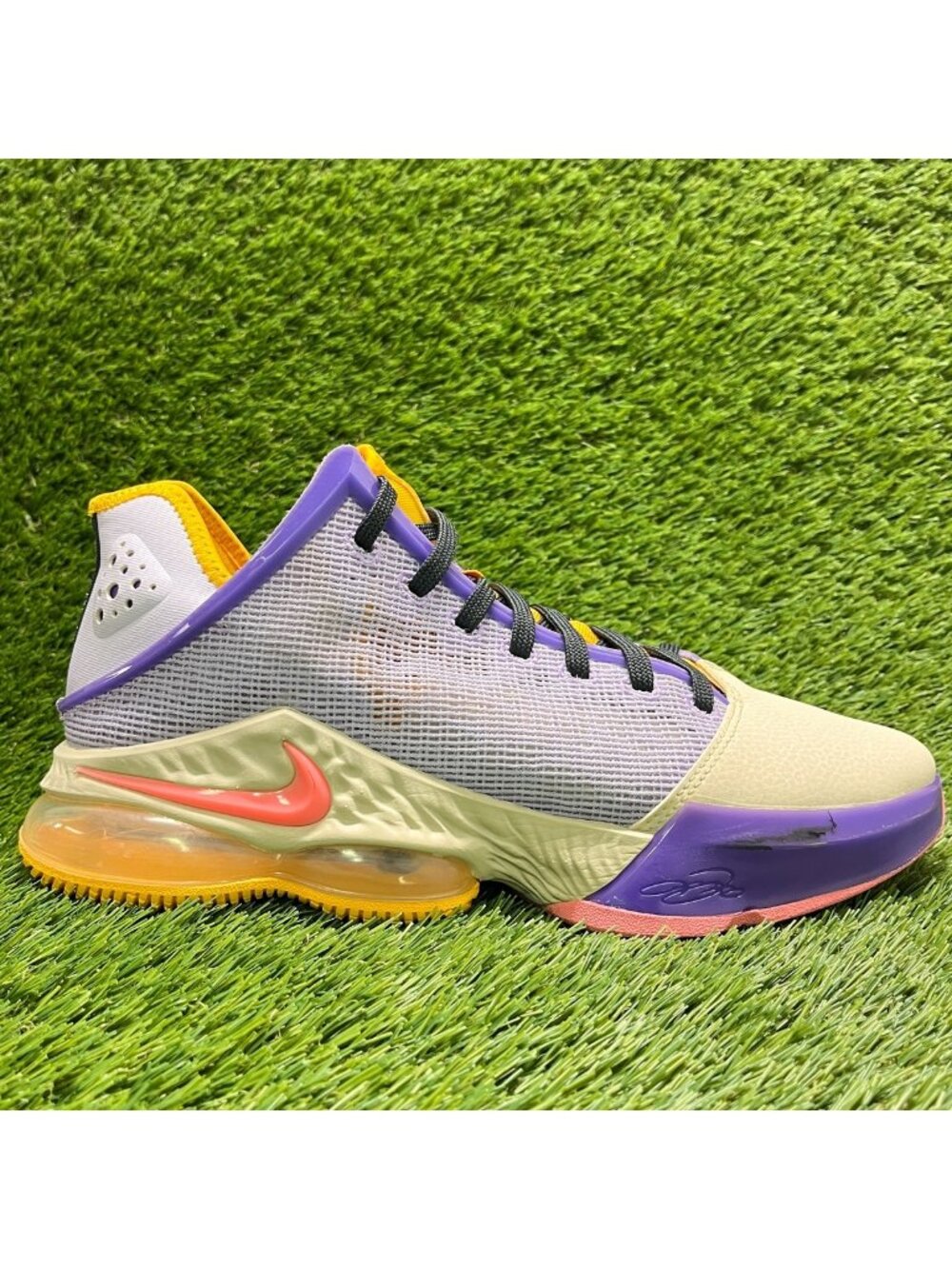 Nike LeBron 19 Low Mens Size 9.5 Beige Purple Athletic Basketball Shoes Sneakers